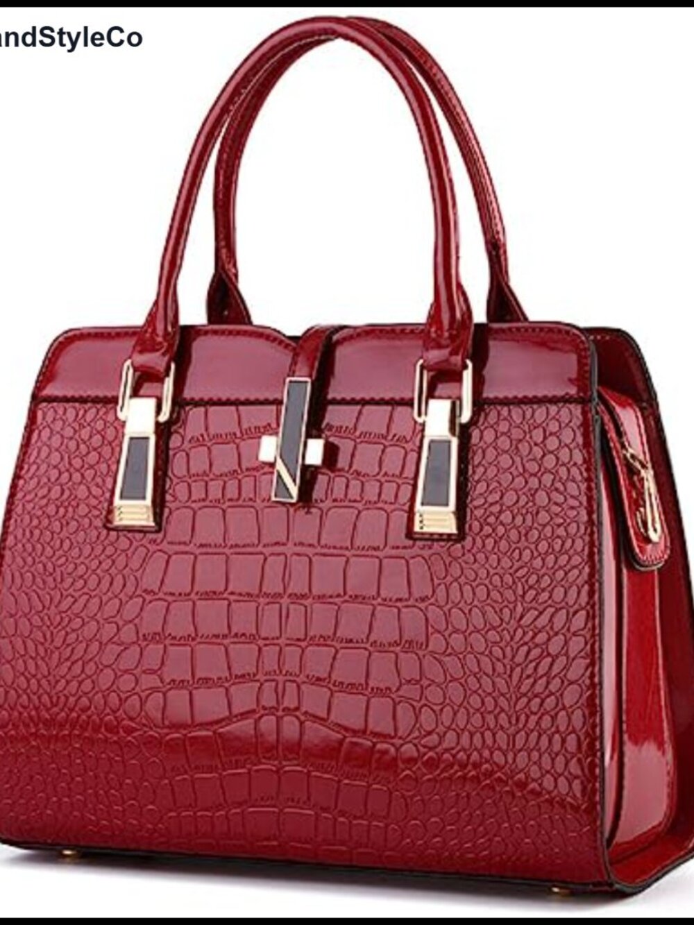 Patent Leather Crocodile Pattern Satchel Top Handle Shoulder Crossbody Bag